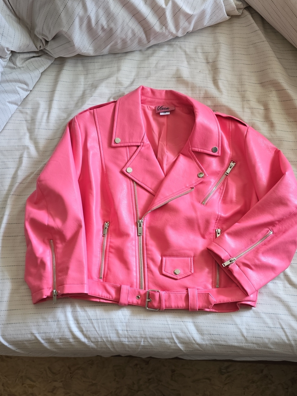 Vixen Pink Faux Leather Moto Jacket. 2X NWOT